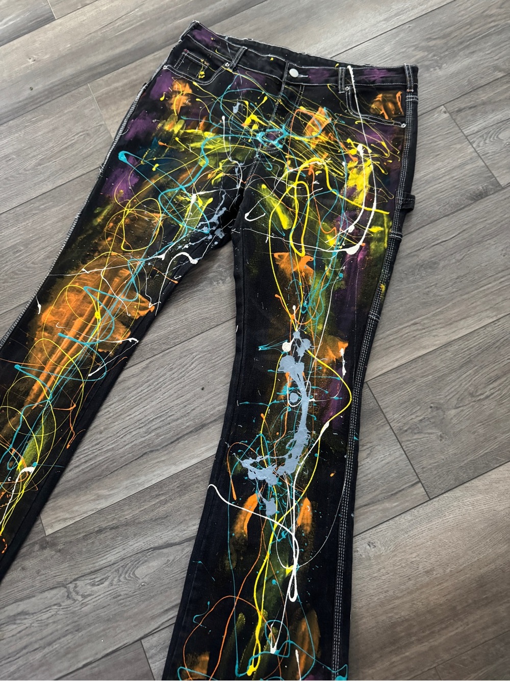 Boutique Hand Painted Black Denim jeans Plus Size XXL 2X Upcycled